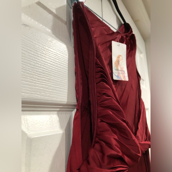 PRETTYGARDEN Satin Dress One Shoulder Sleeveless Ruched Twist Dress - Picture 9 of 11